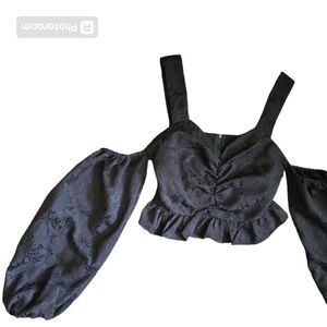 Jacquard Cold Shoulder Puff Sleeve Top - 4